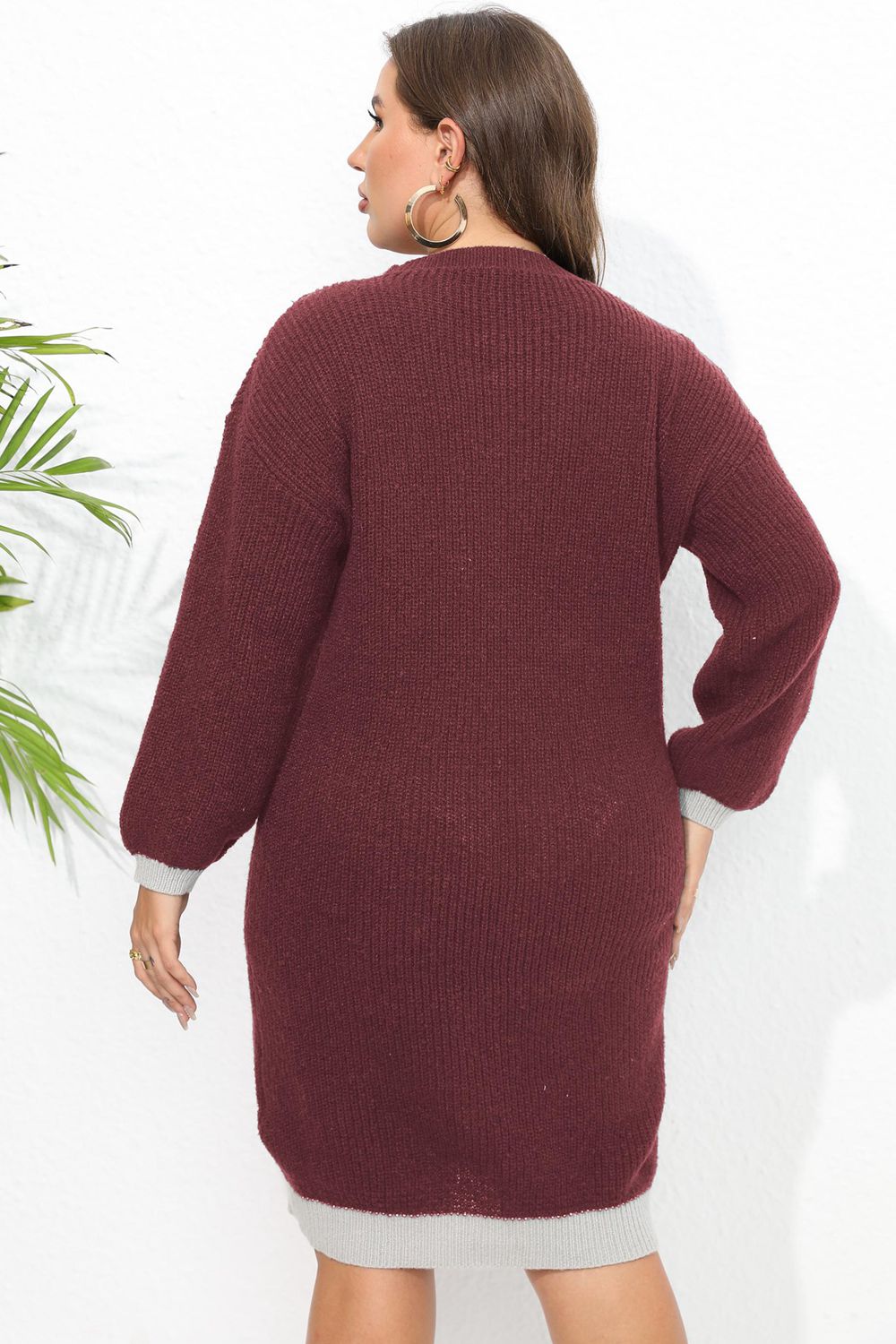 swvws Plus Size Long Sleeve Sweater Dress