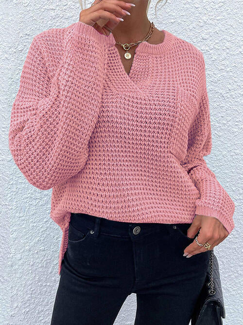 swvws Notched Long Sleeve Sweater