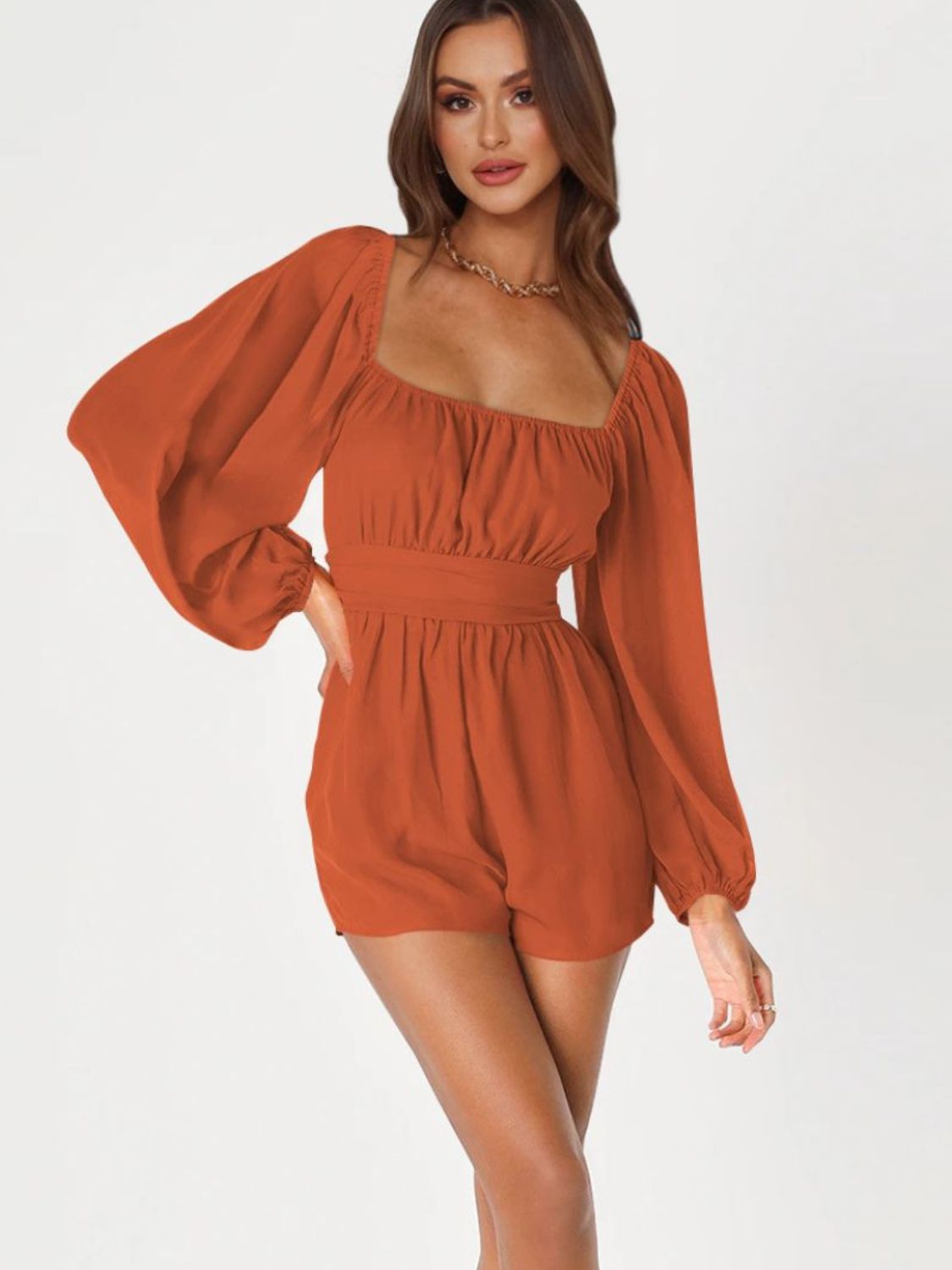 swvws Tie Back Smocked Balloon Sleeve Romper