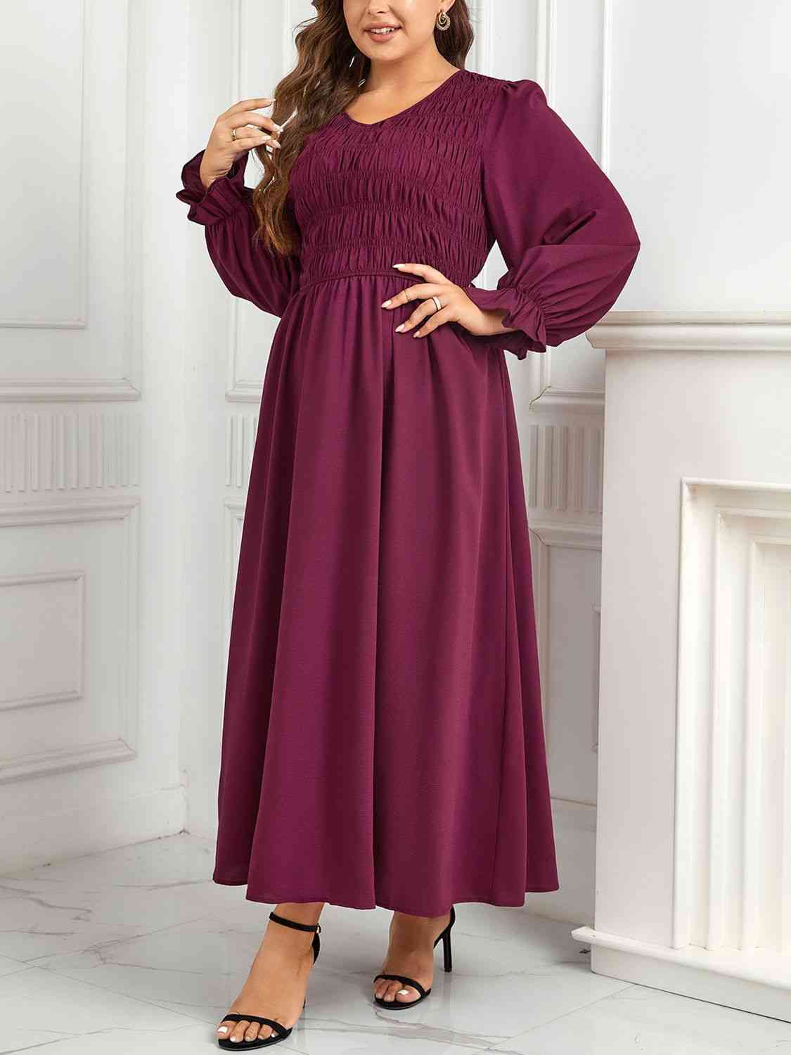 swvws Plus Size Flounce Sleeve Smocked Maxi Dress