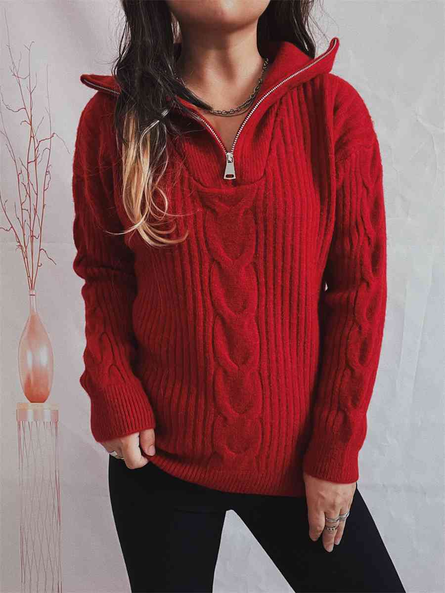 swvws Ribbed Half Zip Long Sleeve Sweater