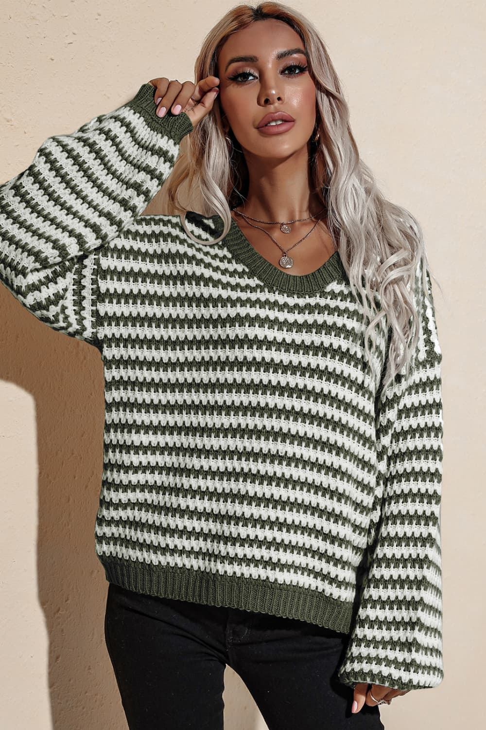 swvws Striped Dropped Shoulder Sweater