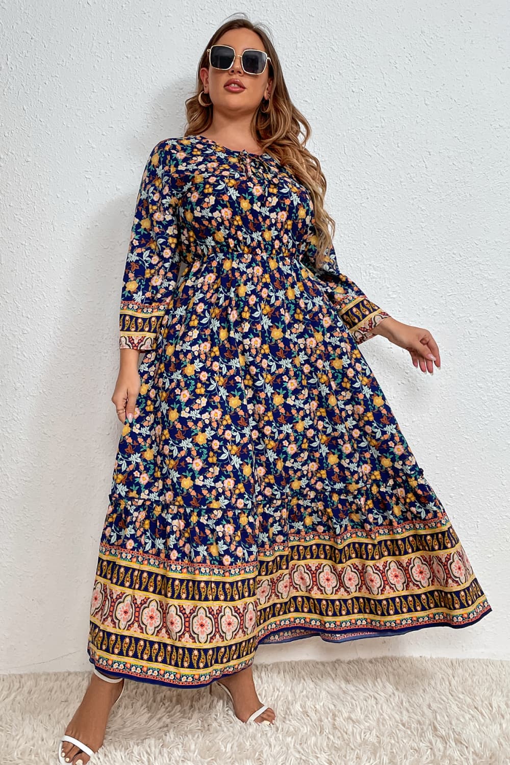 swvws Melo Apparel Plus Size Bohemian Round Neck Maxi Dress