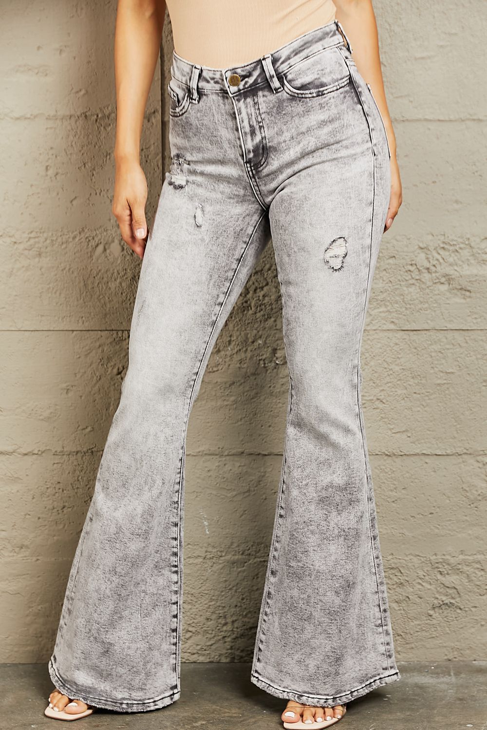swvws BAYEAS High Waisted Acid Wash Flare Jeans