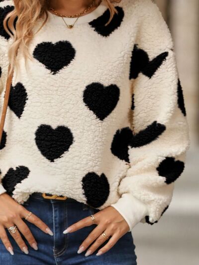 swvws Fuzzy Heart Dropped Shoulder Sweatshirt