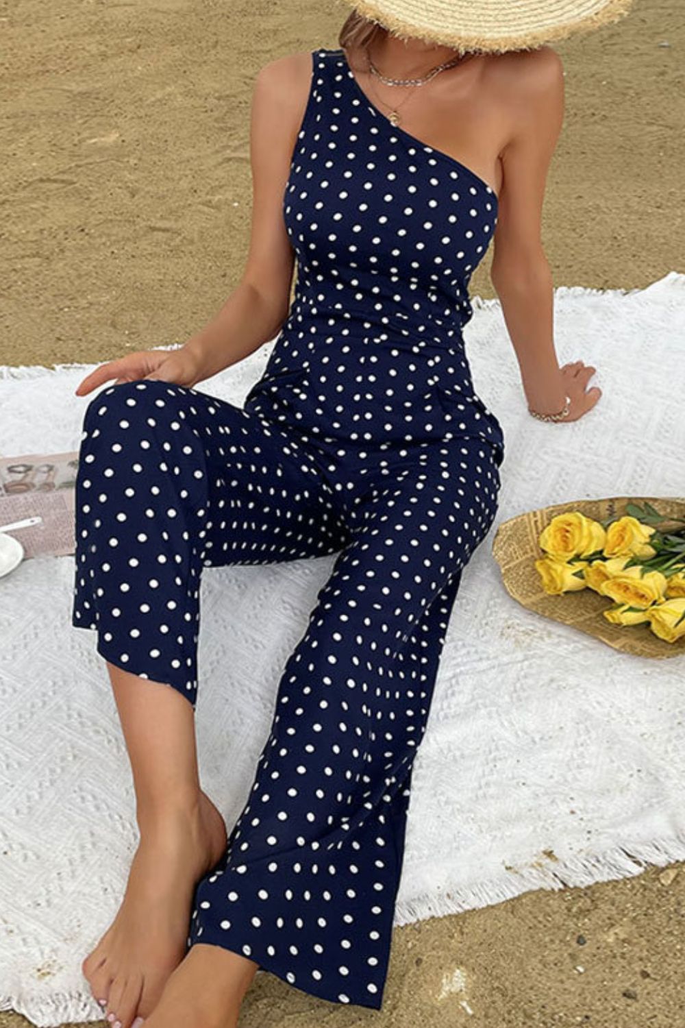 swvws Polka Dot One-Shoulder Jumpsuit