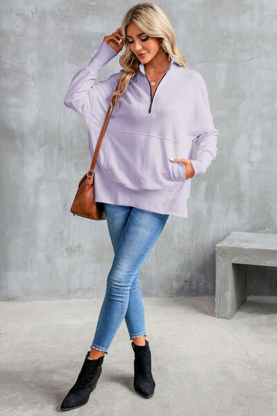 swvws Half Zip Pocketed Dropped Shoulder Sweatshirt