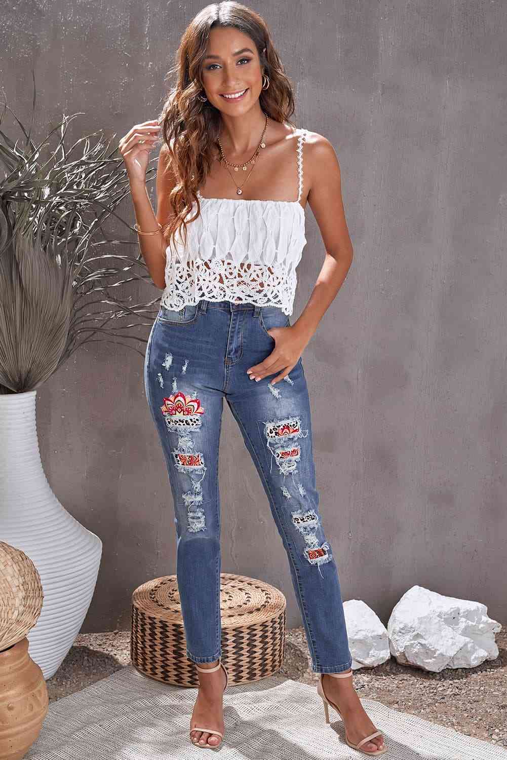 swvws Baeful Leopard Patch Ankle-Length Jeans