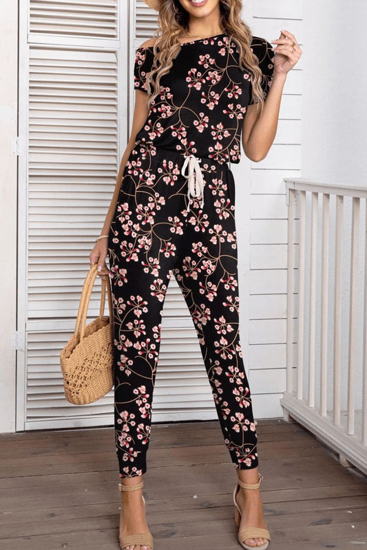 swvws Asymmetrical Neck Short Sleeve Jumpsuit