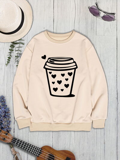 swvws Coffee Graphic Round Neck Sweatshirt