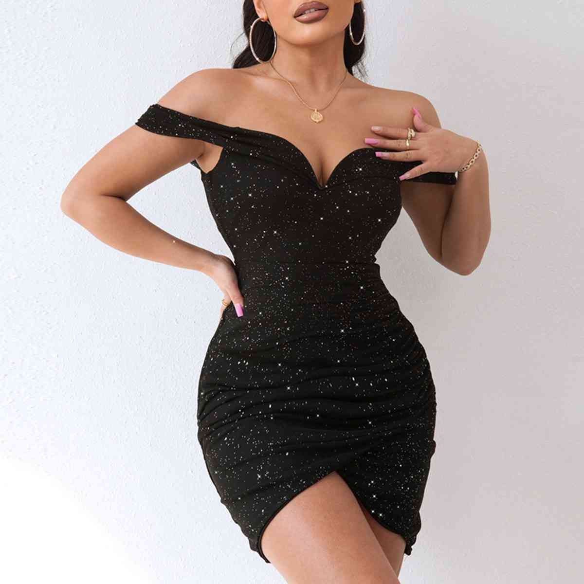 swvws Sequin Off-Shoulder Mini Dress