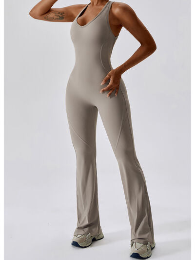 swvws Cutout Wide Strap Bootcut Active Jumpsuit