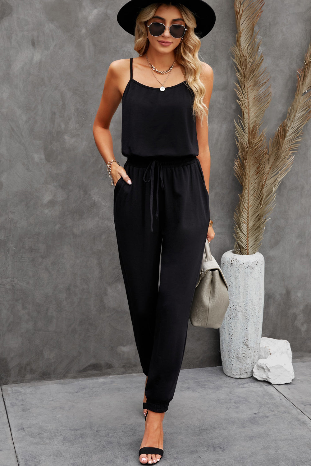 swvws Spaghetti Strap Jumpsuit with Pockets