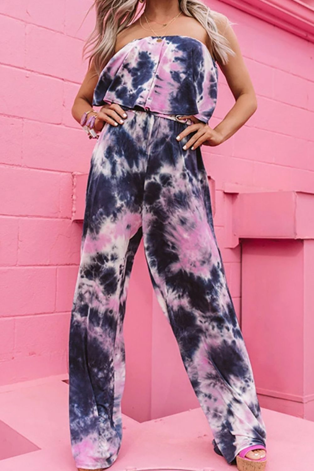 swvws Tie-Dye Layered Strapless Jumpsuit