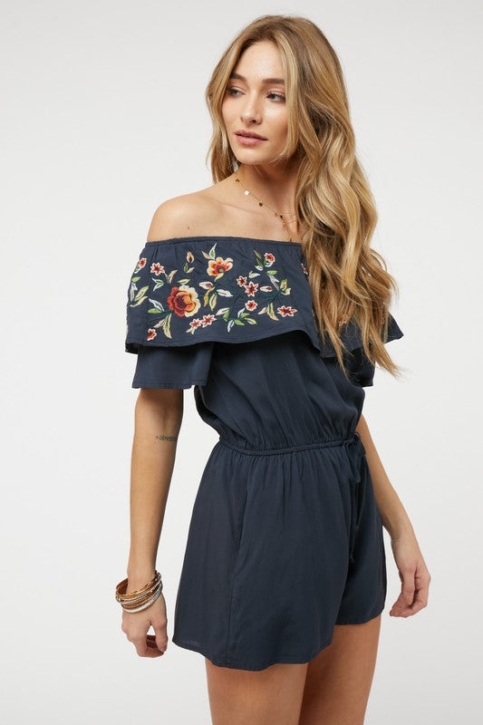 swvws Floral Embroidered Off Shoulder Romper