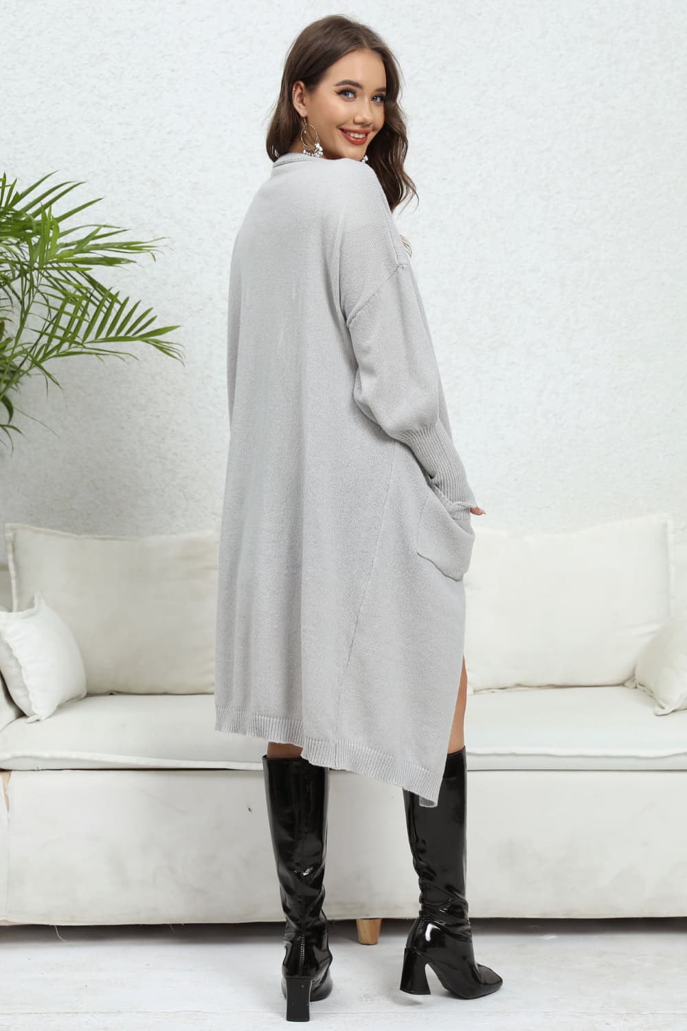 swvws Open Front Dropped Shoulder Cardigan