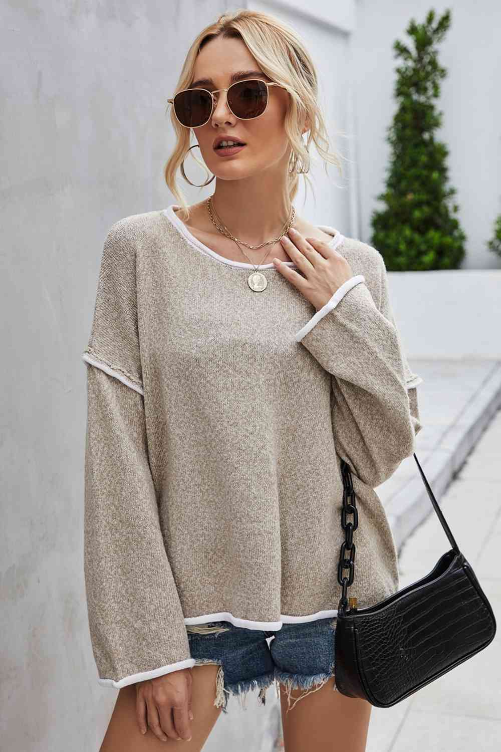 swvws Round Neck Dropped Shoulder Sweater