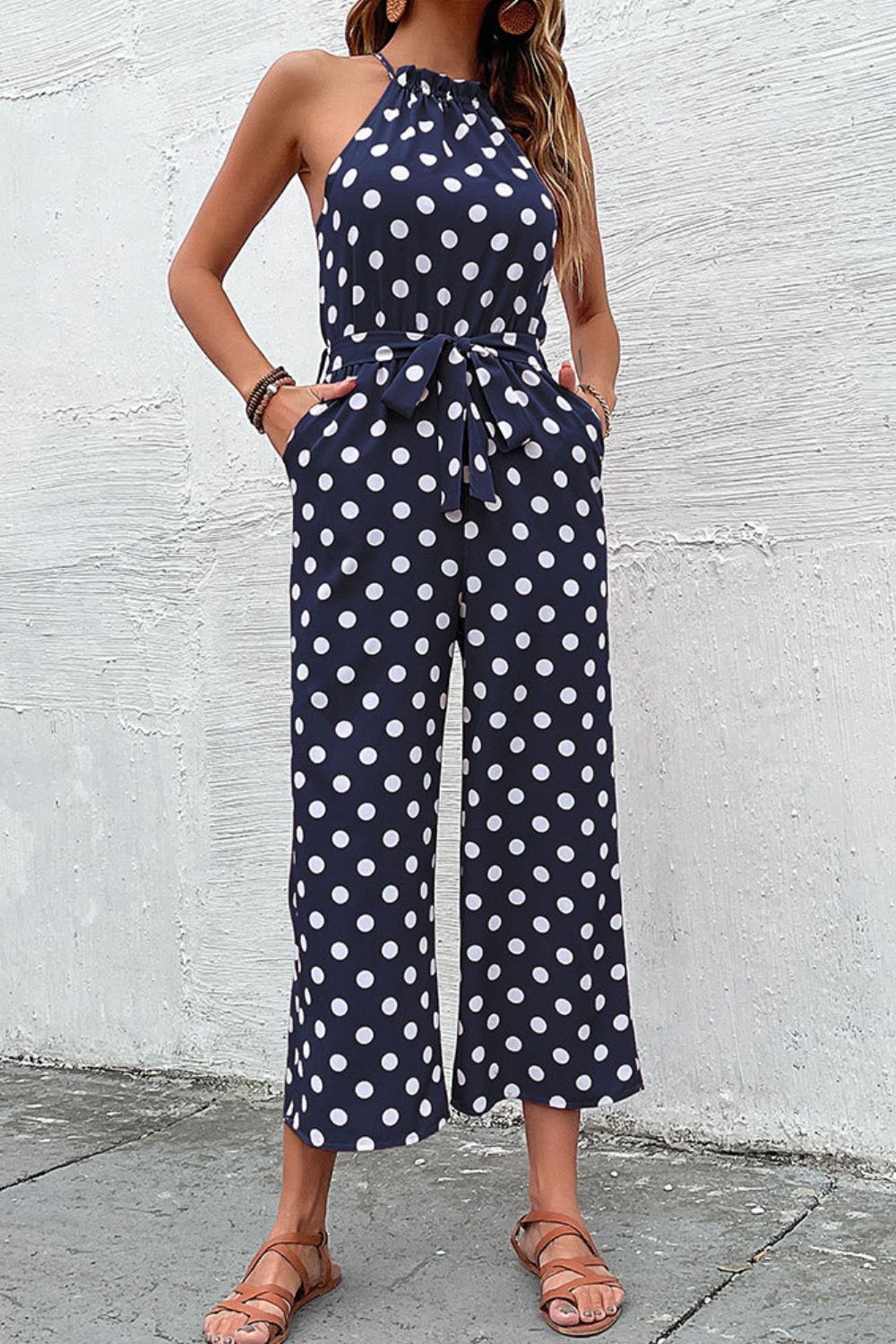 swvws Polka Dot Grecian Wide Leg Jumpsuit