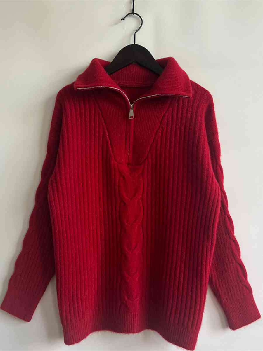 swvws Ribbed Half Zip Long Sleeve Sweater