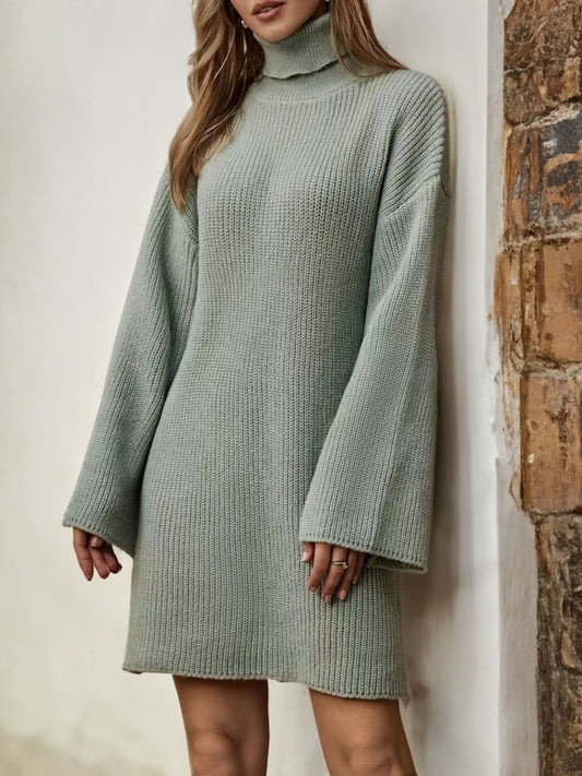 swvws Turtleneck Dropped Shoulder Sweater Dress