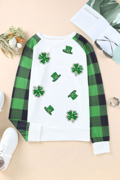 swvws Lucky Clover Sequin Round Neck Sweatshirt