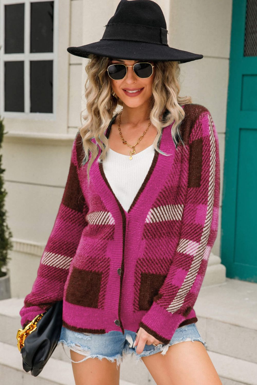 swvws Striped Button-Front Fuzzy Cardigan