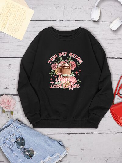 swvws Letter Graphic Round Neck Sweatshirt