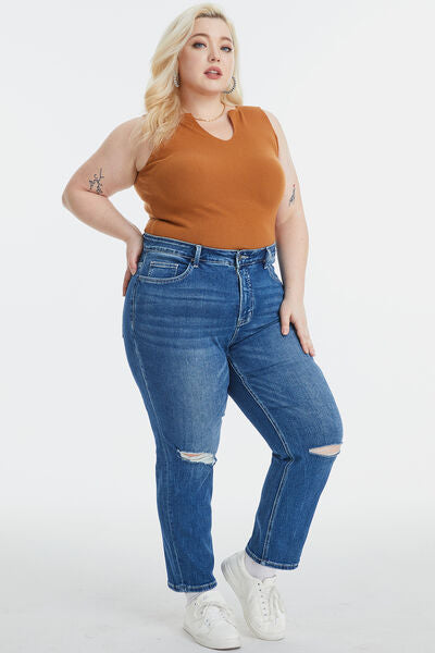 swvws BAYEAS Full Size High Waist Distressed Washed Cropped Mom Jeans