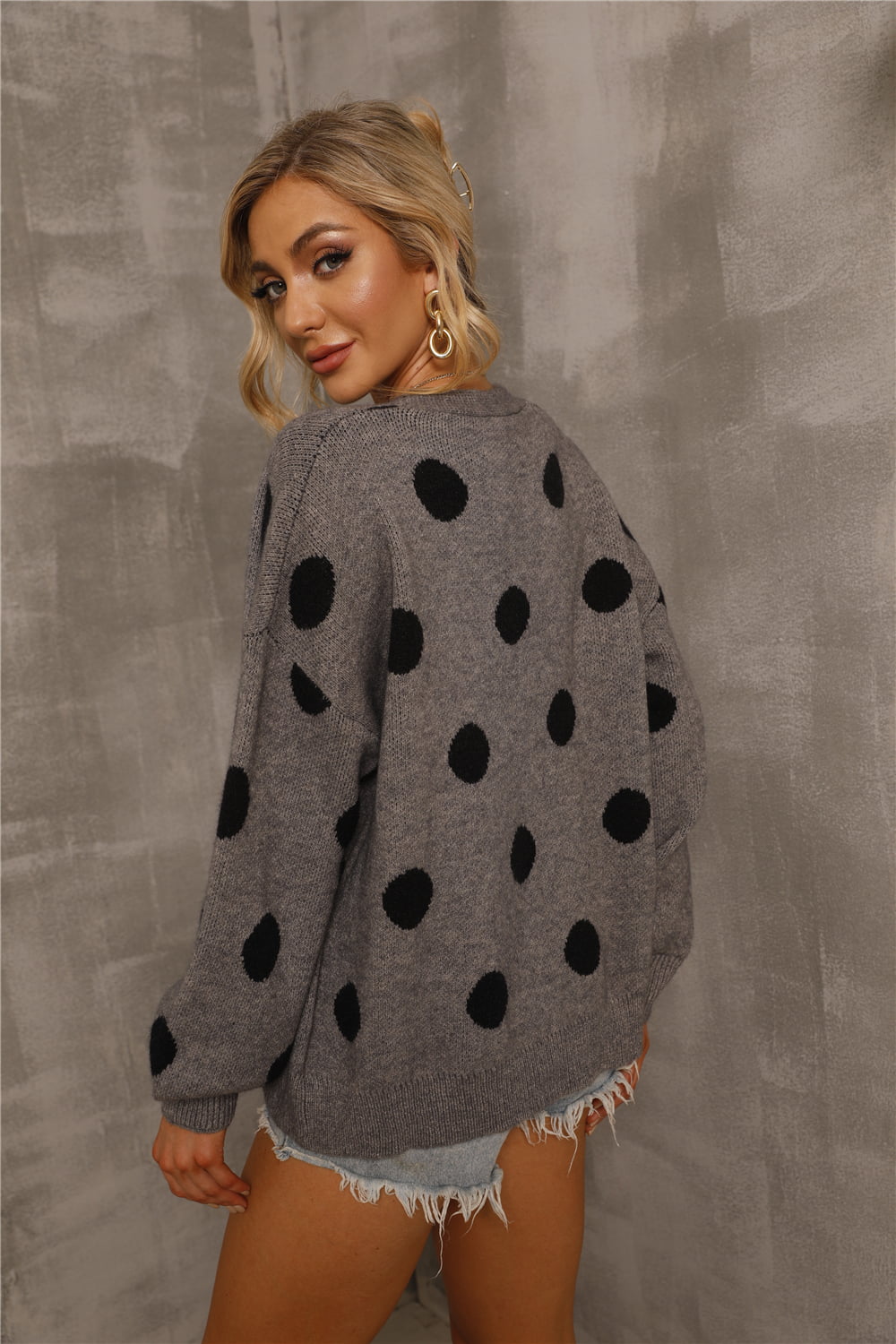 swvws Dropped Shoulder Polka Dot Cardigan