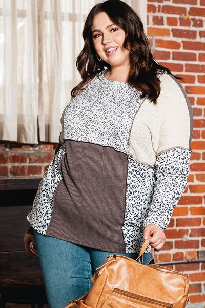 swvws Plus Size Leopard Round Neck Sweatshirt