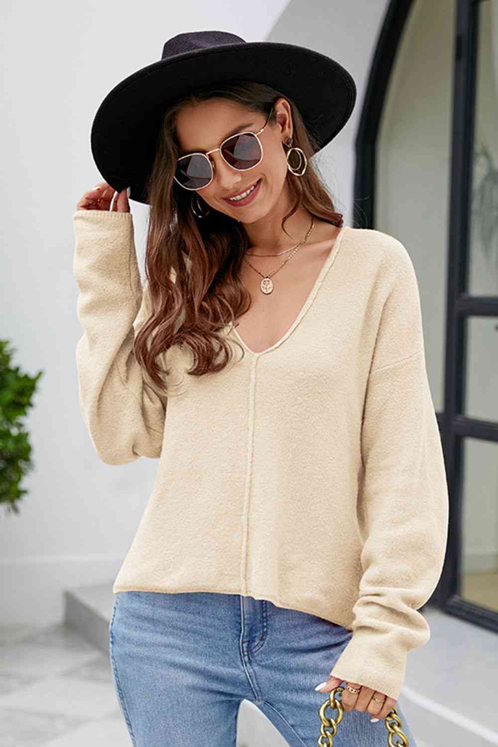 swvws V-Neck Center Seam Sweater