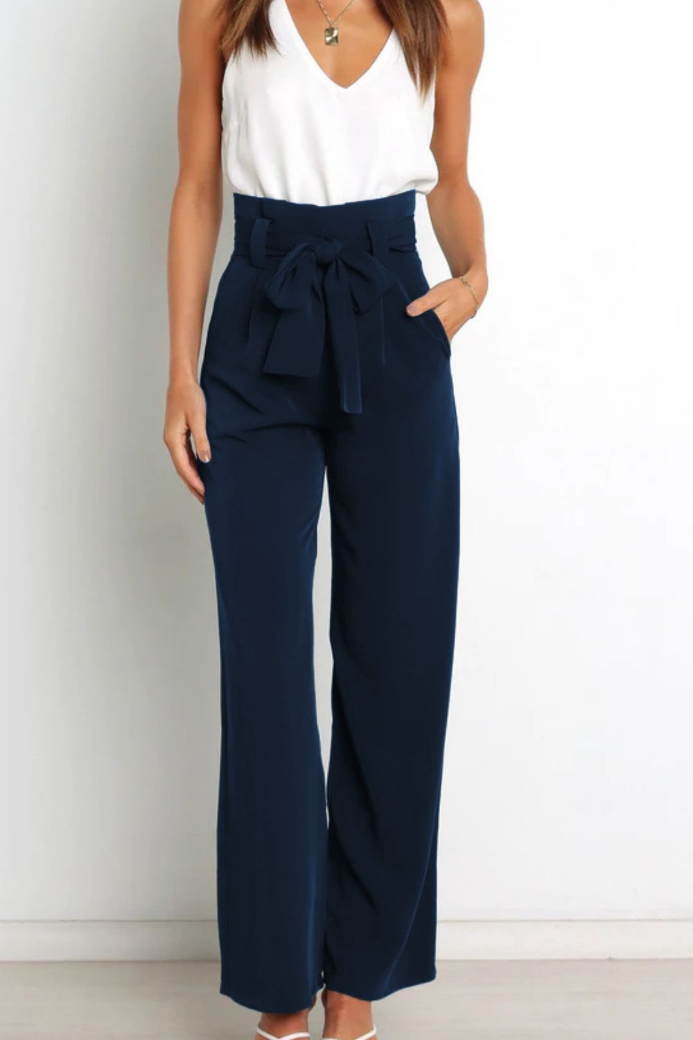 swvws Tie Front Paperbag Wide Leg Pants