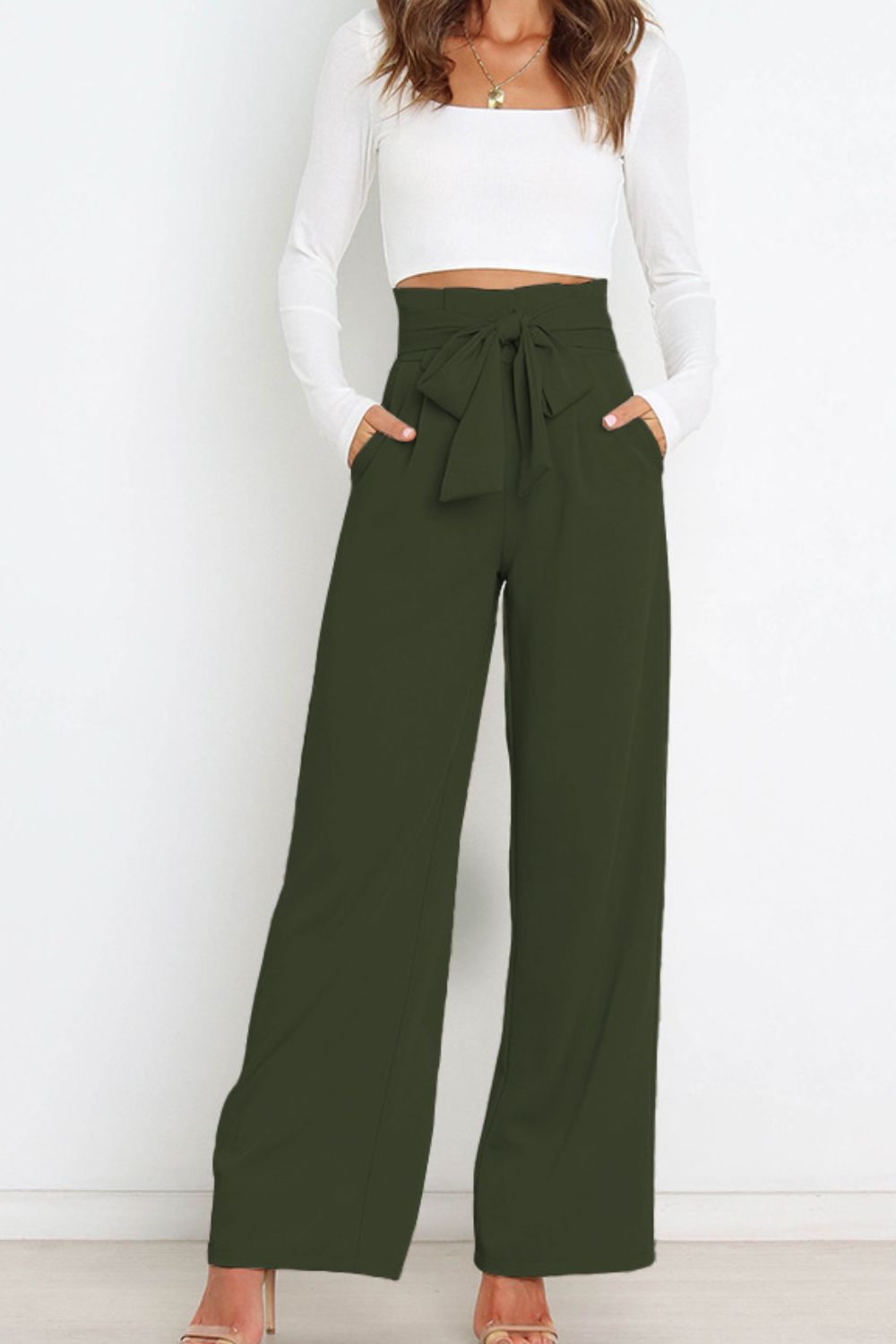 swvws Tie Front Paperbag Wide Leg Pants