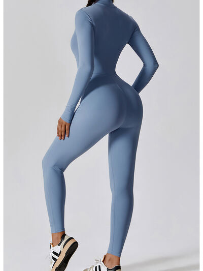 swvws Zip Up Mock Neck Long Sleeve Jumpsuit