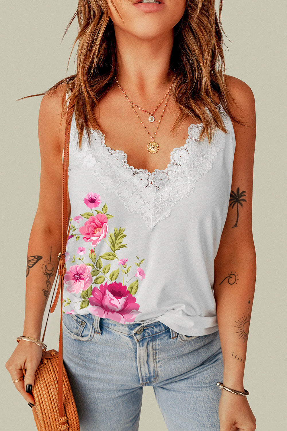 swvws Floral Scalloped Lace Detail Cami