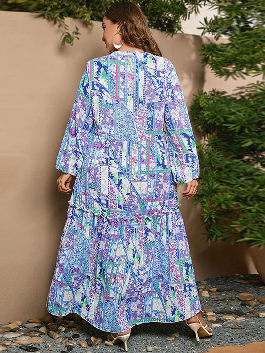 swvws Plus Size Printed Long Sleeve Maxi Dress