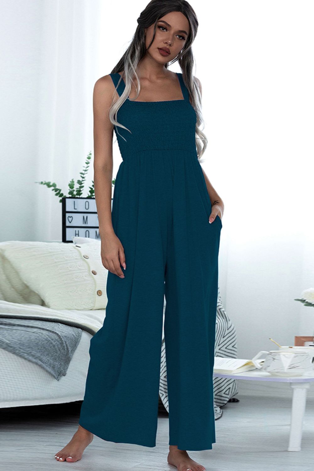 swvws Square Neck Sleeveless Pocket Jumpsuit