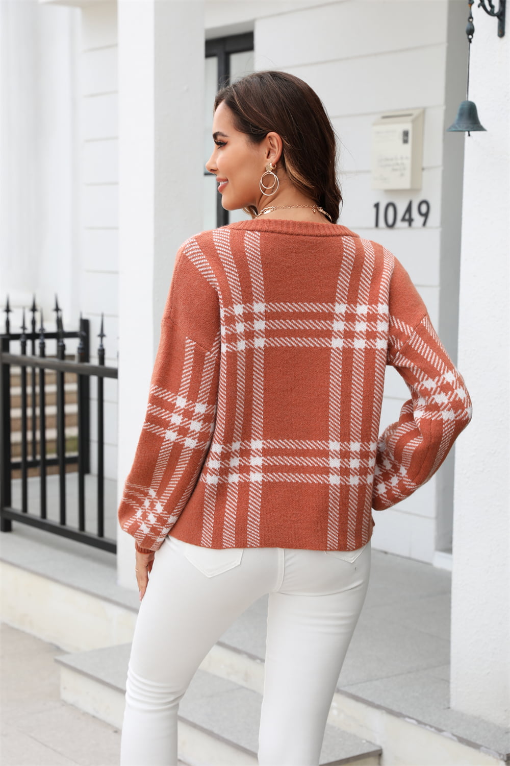 swvws Printed Round Neck Dropped Shoulder Sweater