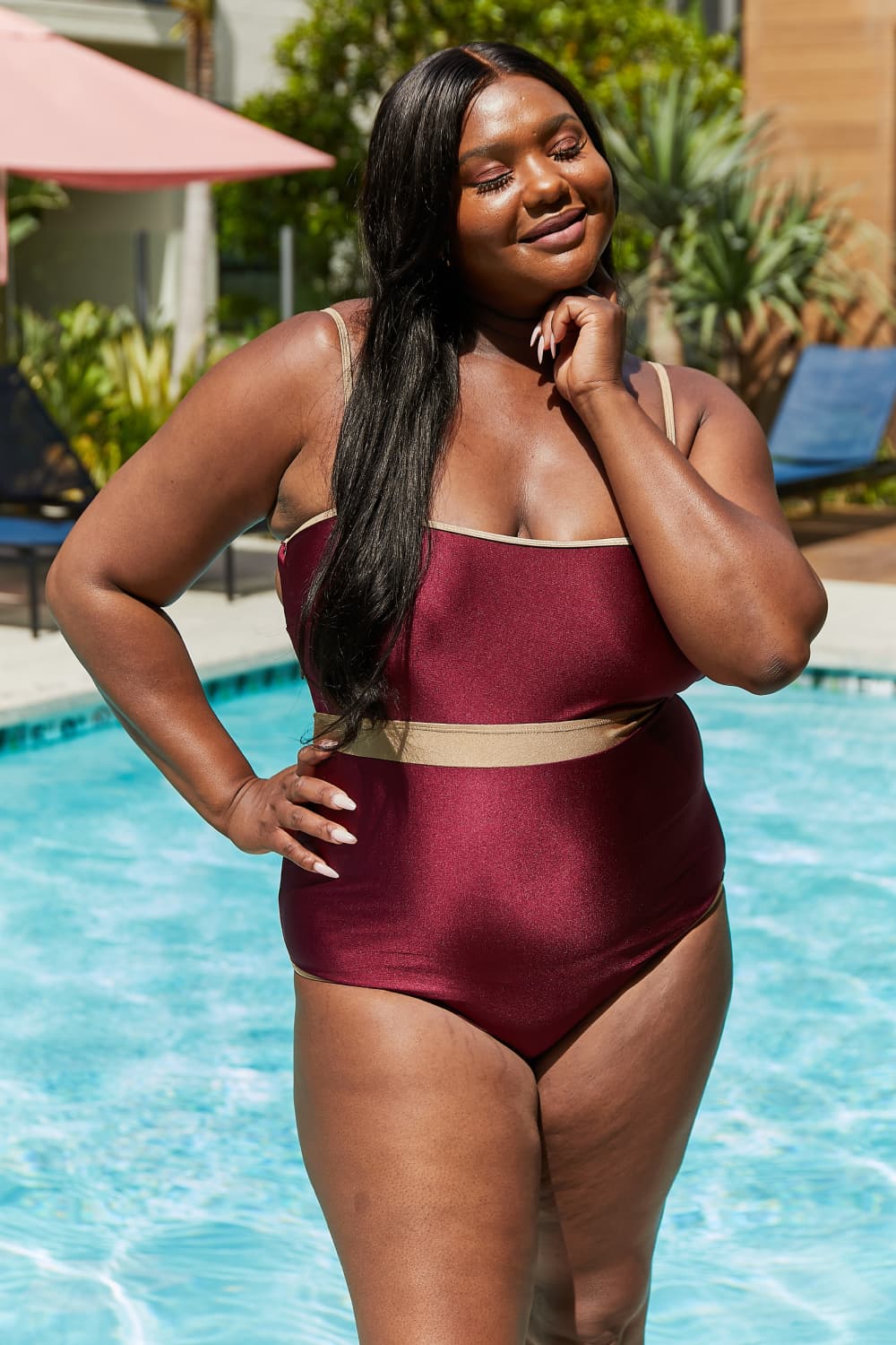 swvws Marina West Swim Wave Break Contrast Trim One-Piece in Wine