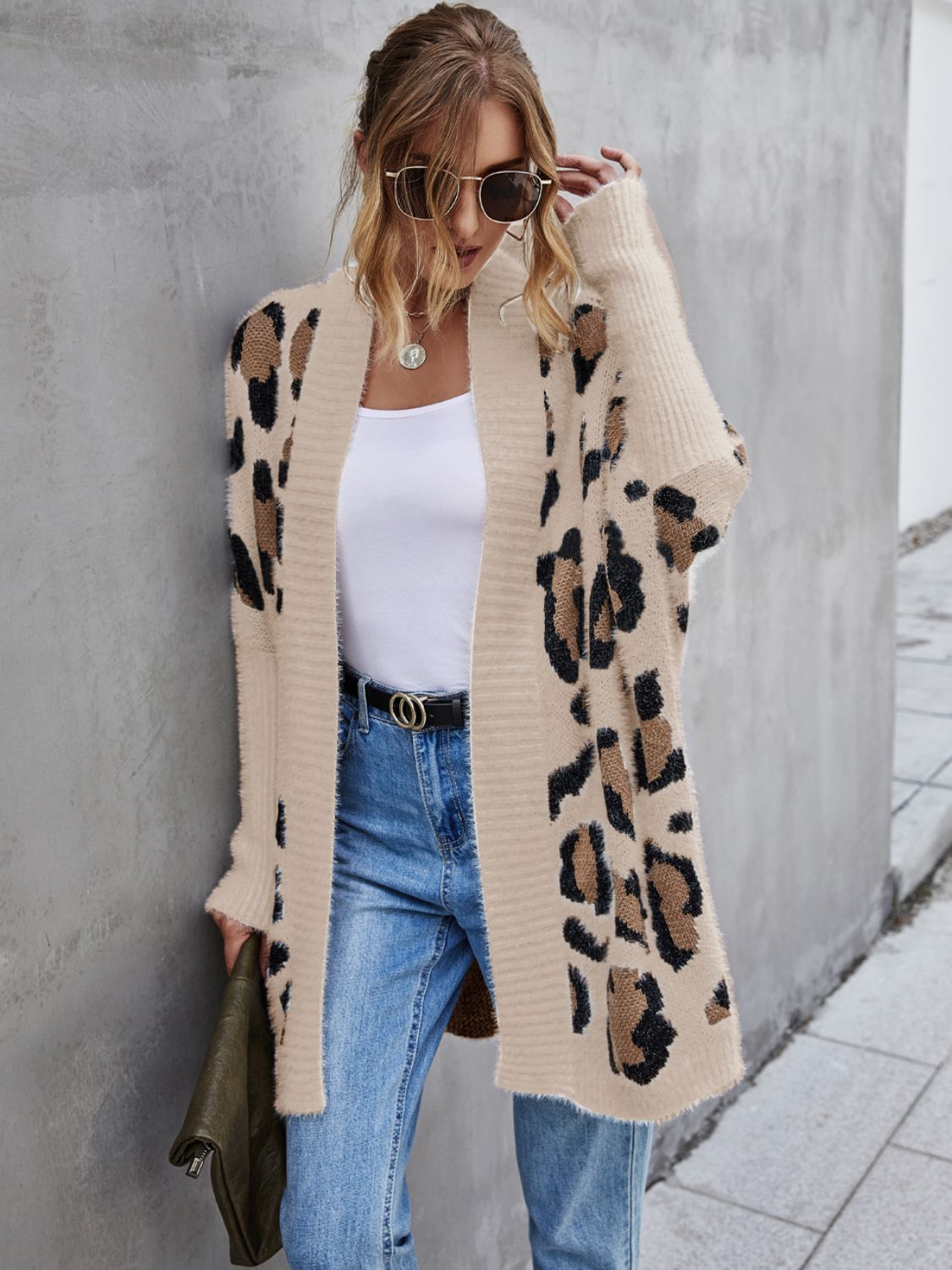 swvws Leopard Pattern Fuzzy Cardigan