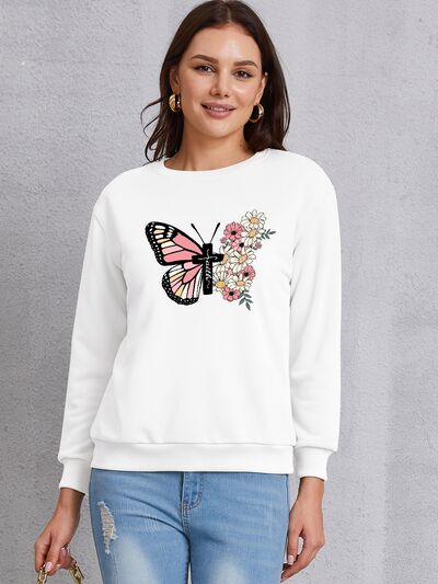 swvws Butterfly Round Neck Dropped Shoulder Sweatshirt