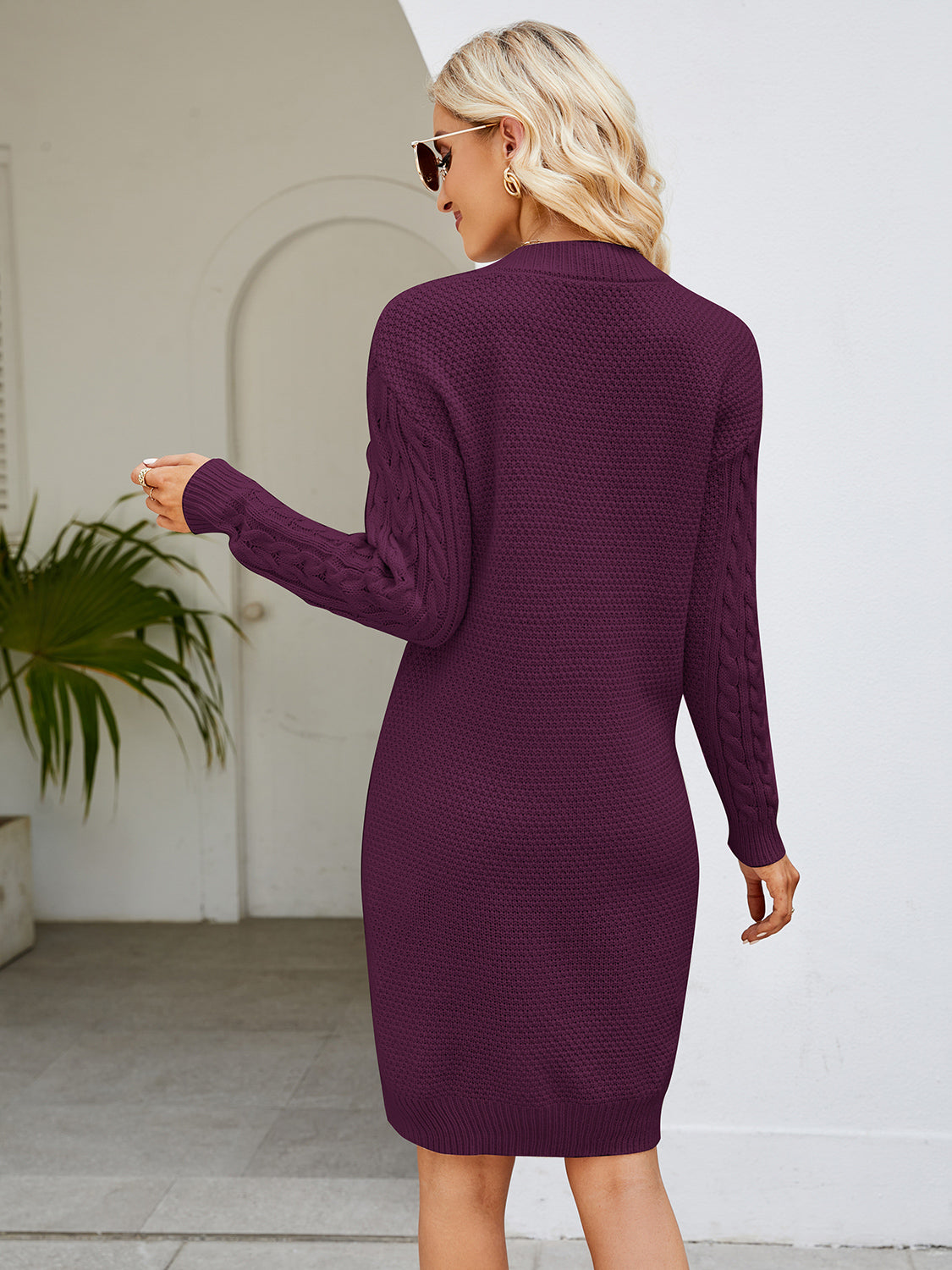 swvws Cable-Knit V-Neck Mini Sweater Dress