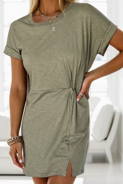 swvws Twisted Round Neck Short Sleeve Dress