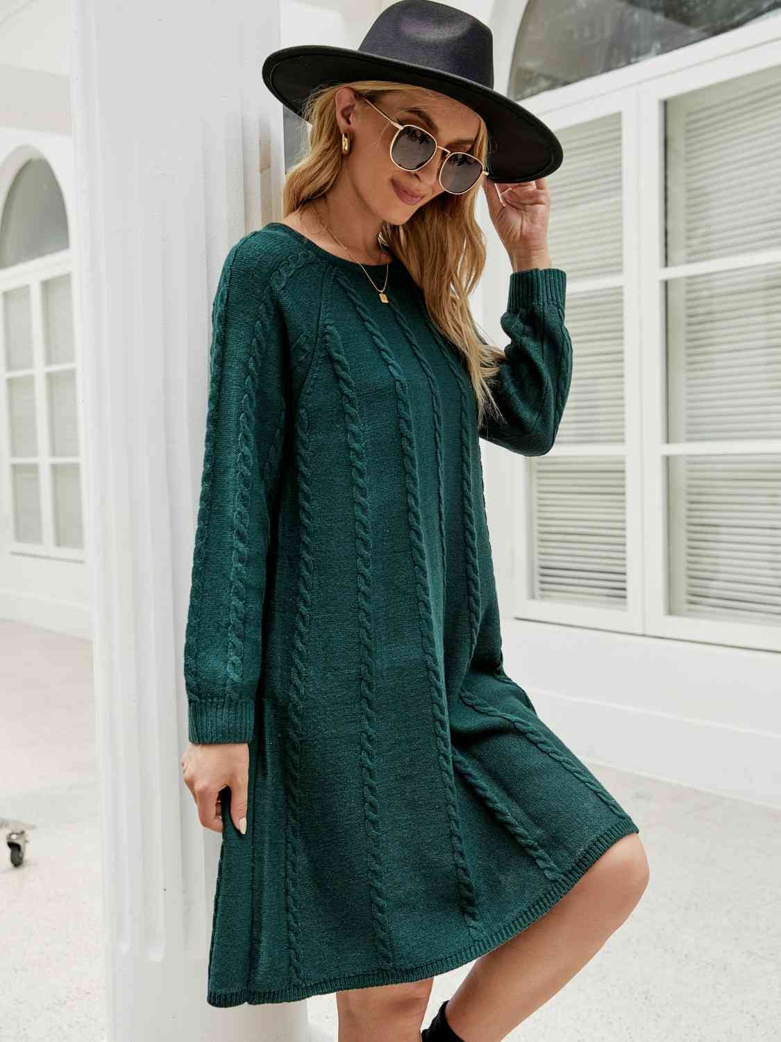 swvws Cable-Knit Long Sleeve Sweater Dress