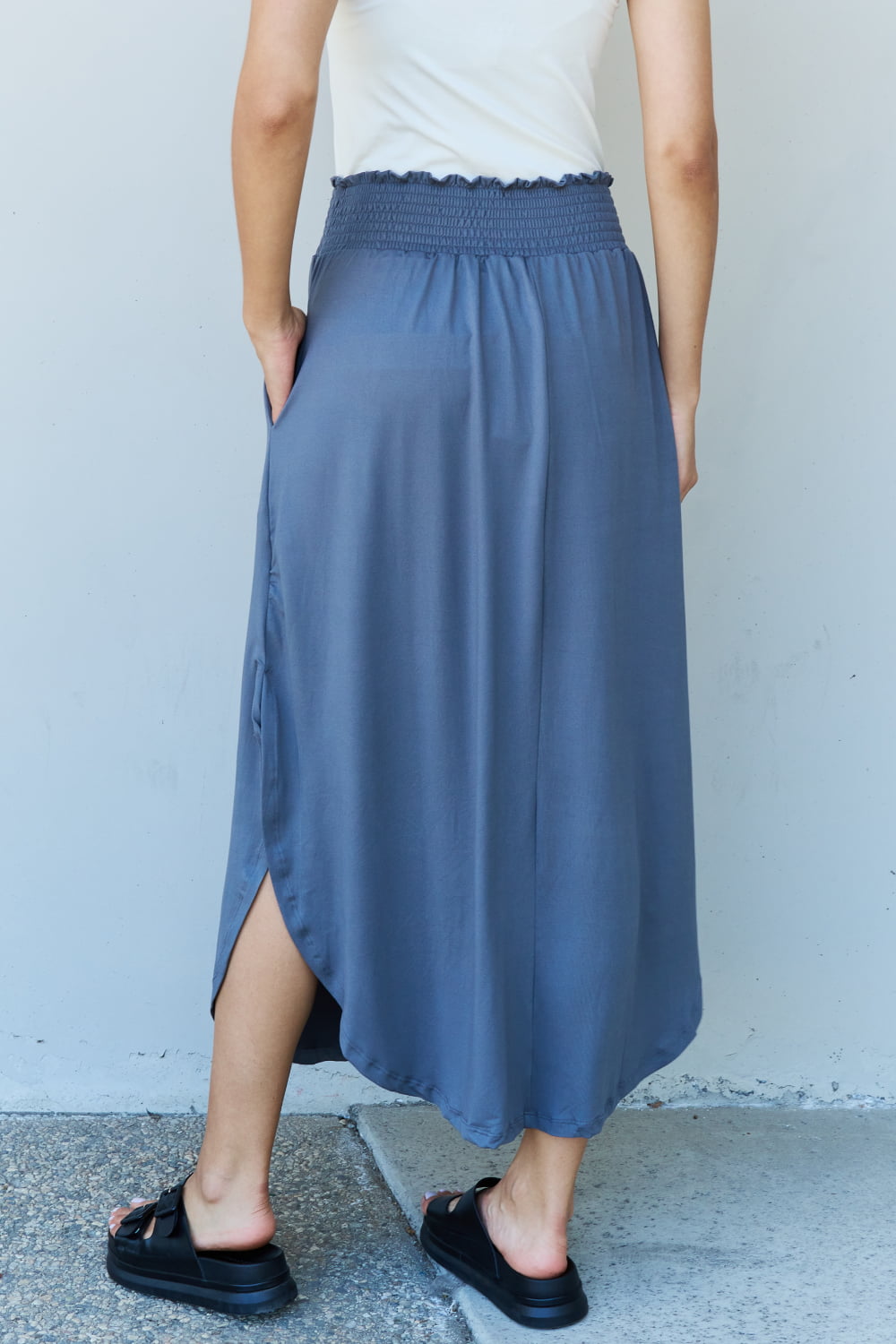 themeisles Doublju Comfort Princess Full Size High Waist Scoop Hem Maxi Skirt in Dusty Blue