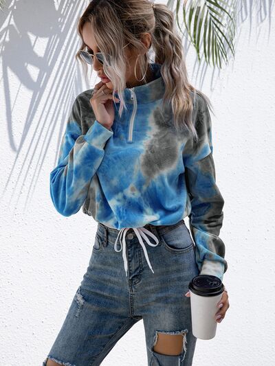 swvws Tie-Dye Quarter Zip Dropped Shoulder Sweatshirt