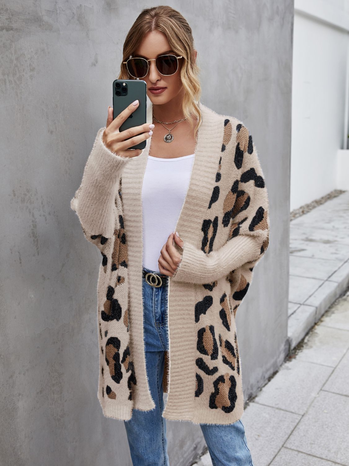 swvws Leopard Pattern Fuzzy Cardigan