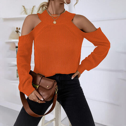 swvws Round Neck Cold-Shoulder Sweater