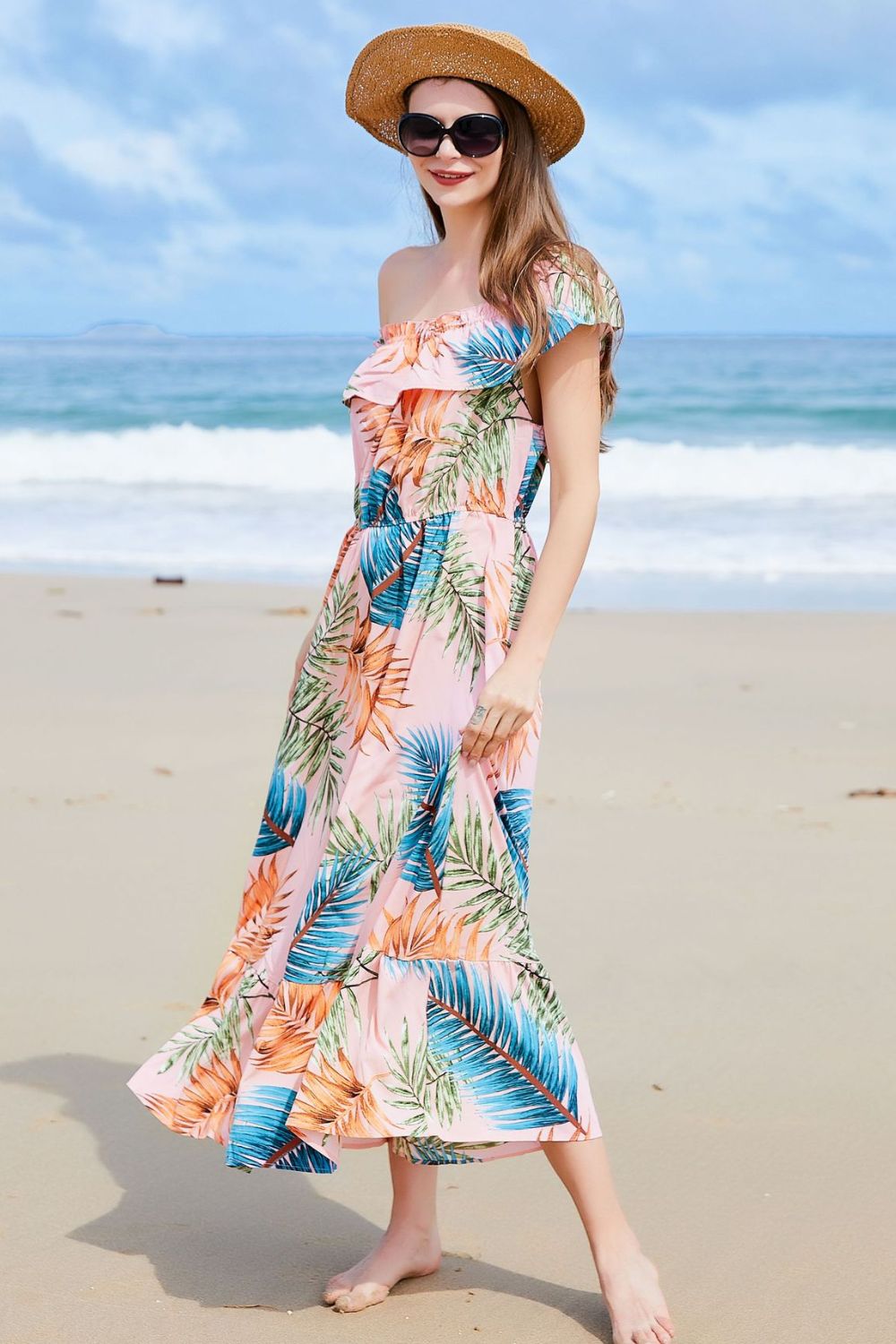 swvws Full Size Ruffled Off-Shoulder Flutter Sleeve Maxi Dress