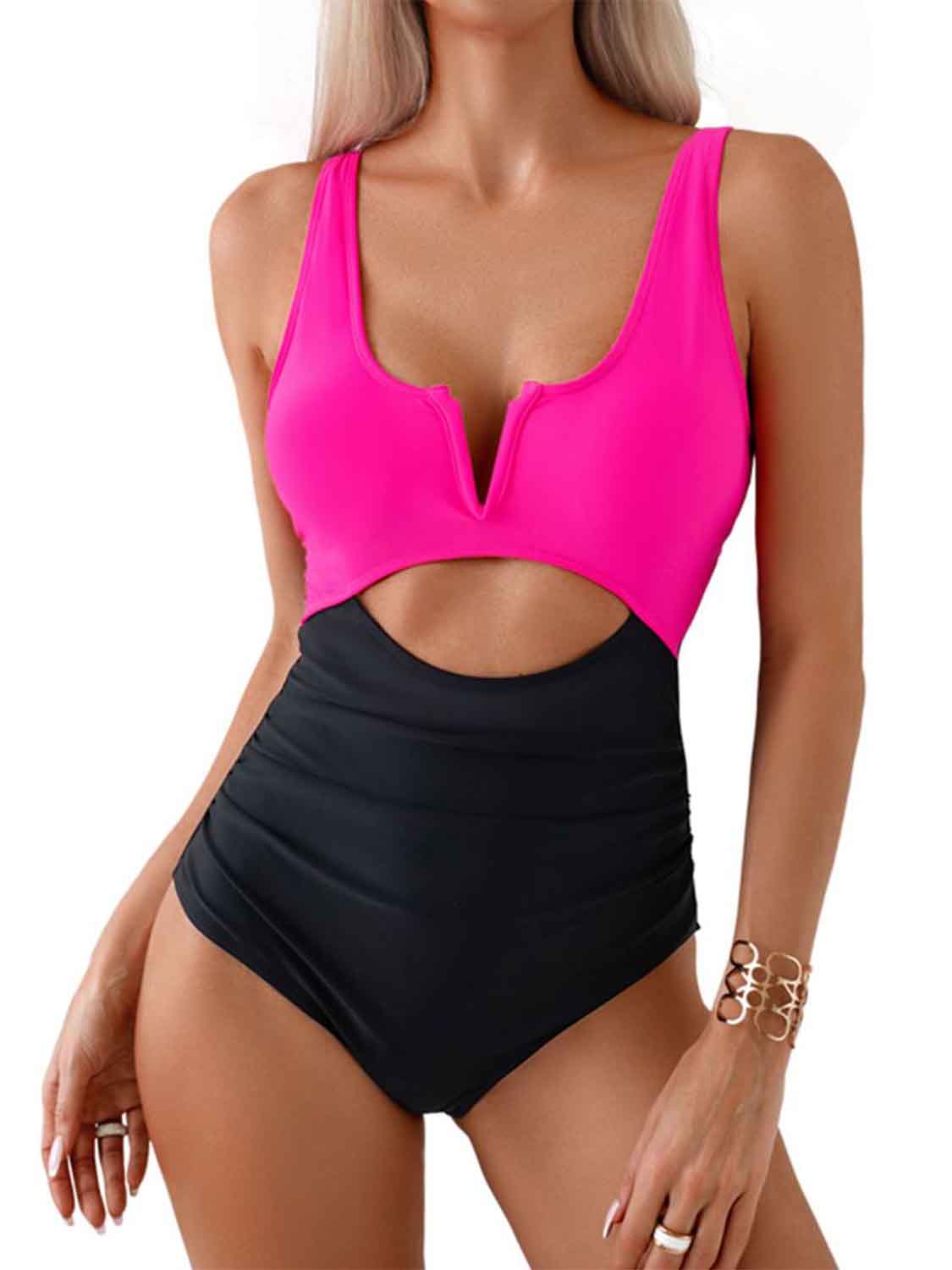 swvws Tied Cutout Contrast One-Piece Swimwear